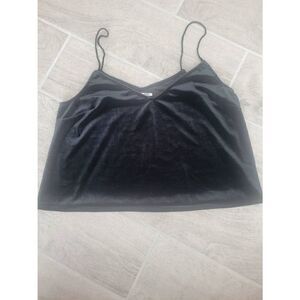Kendall + Kylie Velour Style Spaghetti Strap Tank Cami Crop Black Size Small‎